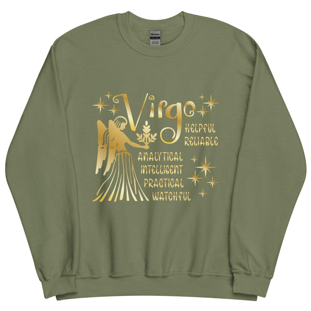 Virgo Zodiac Positive Traits Sweatshirt - Military Green Color - https://ascensionemporium.net